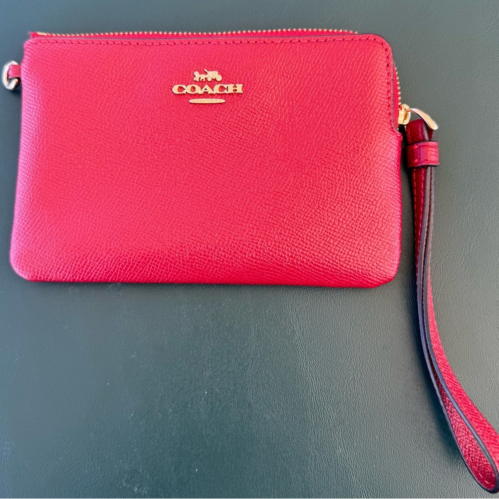 Coach Red Leather Wristlet with Gold Accents